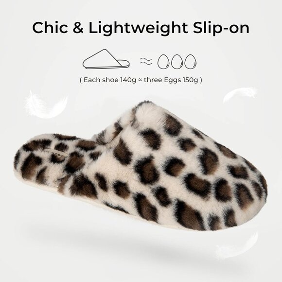 ⚡Women's Cheetah Tan Fuzzy Scuff Slippers Soft Comfy Memory Foam Non Slip - Picture 4 of 6